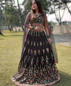 Fancy Black Georgette Multi Thread Work Wedding Wear Lehenga Choli With Dupatta