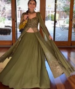 Designer Mehendi Glitter Work Lehenga With Jacket Choli & Dupatta