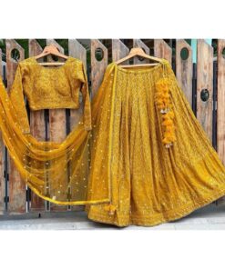 Exclusive Mustard Yellow Heavy Georgette Embroidery Work Lahenga Choli With Dupatta