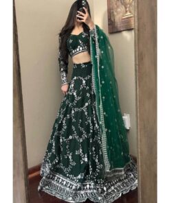 Gorgeous Dark Green Embroidery & Sequence Work Lehenga Choli With Dupatta