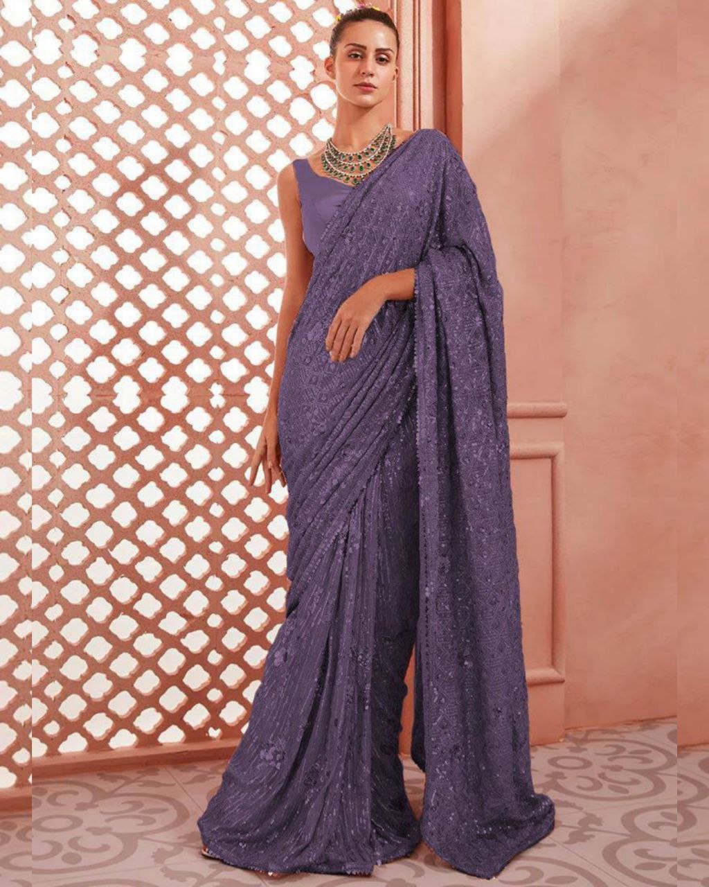 Purple Soft Net Heavy Sequence Work Saree With Blouse