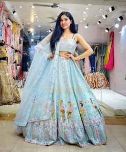 Partywear Powder Blue Heavy Tapeta Silk Embroidery Work Lehenga Choli With Dupatta And Cancan