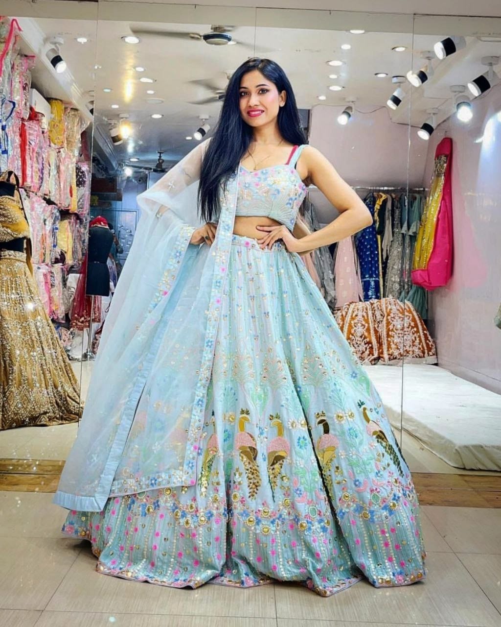 Order Trendy Embroidery Net With Heavy Cancan Lehenga Choli And Dupatta