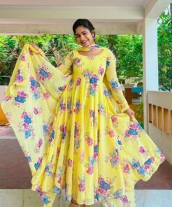 Exclusive Yellow Pure Georgette Digital Print Anarkali Suit With Dupatta