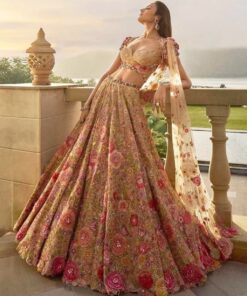 Designer Bridal Wear Peach Heavy Sequence Work Lehenga Choli With Attached Dupatta