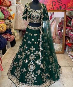 Latest Dark Green Embroidery & Zari Work Lehegha Choli With Dupatta