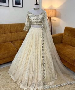 Exclusive Cream Sequence Work Lehenga Choli With Dupatta