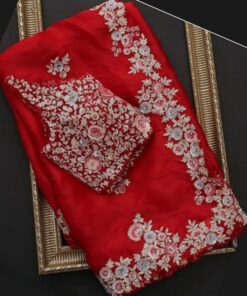 Red Georgette Silk Embroidery Work Saree With Blouse