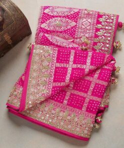 Pink Soft Vichitra Silk Digital Printed Saree With Blouse