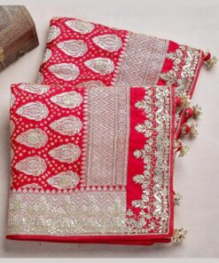 Red Vichitra Silk Digital Print Saree With Blouse With Blouse