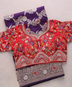 Purple Banarasi Silk Saree With Blouse