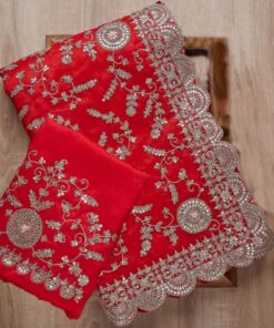 Red Georgette Cording Work Saree With Blouse