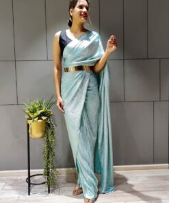 Sky Blue Lycra Silk Saree With Belt