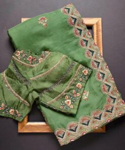 Green Vichitra Silk Embroidery Work Saree With Blouse