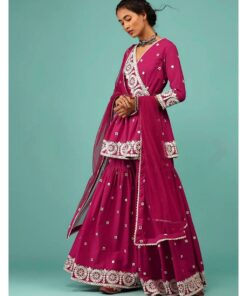 Exclusive Rani Pink Georgette Embroidery Work Sharara Suit With Dupatta