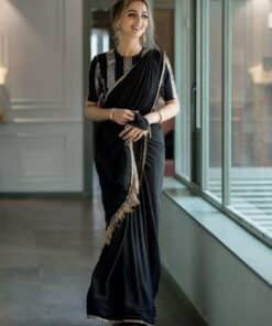 Black Georgette Sequence Lace Border Work Saree With Belt