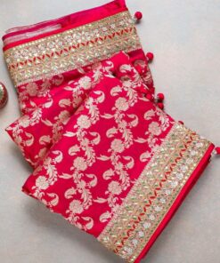 Red Vichitra Silk Sequence Work Saree With Blouse