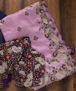 Lavender Vichitra Silk Sequence Embroidery Work Saree With Blouse