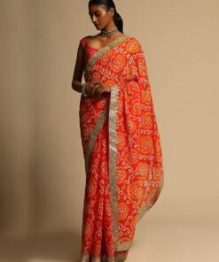 Orange Digital Vichitra Zari Embroidery Work Saree With Blouse