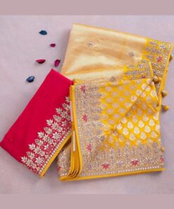 Yellow Digital Vichitra Silk Sequence Work Saree With Blouse