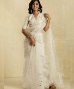 White Organza Silk Awsome Bubble Arco Work Saree With Blouse