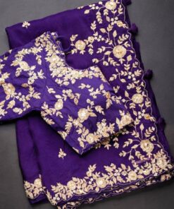 Dark Purple Organza Cording Sequence Wrok Saree With Blouse