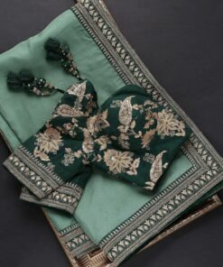 Green Organza Silk Sequence Embroidered Saree With Blouse