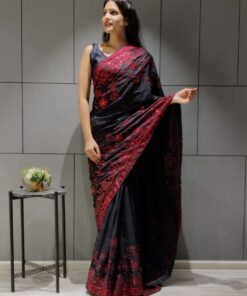 Black Georgette Silk Embroidery WorK Saree With Blouse