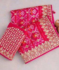 Pink Digital Vichitra Silk Sequence Work Saree With Blouse