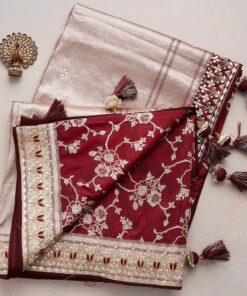 Maroon Digital Printed Vichitra Silk Saree With Blouse