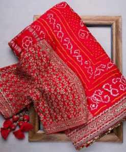 Red Vichitra Silk Bandhni Printed With Sequence Work Saree With Blouse