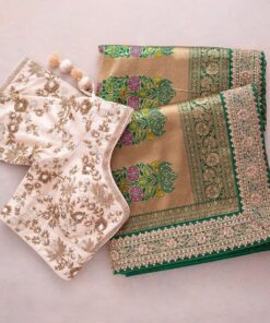 Green Vichitra Silk Bandhani Print Embroidery Work Saree With Blouse