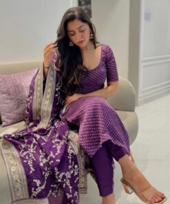 Exclusive Purple Cotton Silk Embroidery Work Salwar Suit With Dupatta