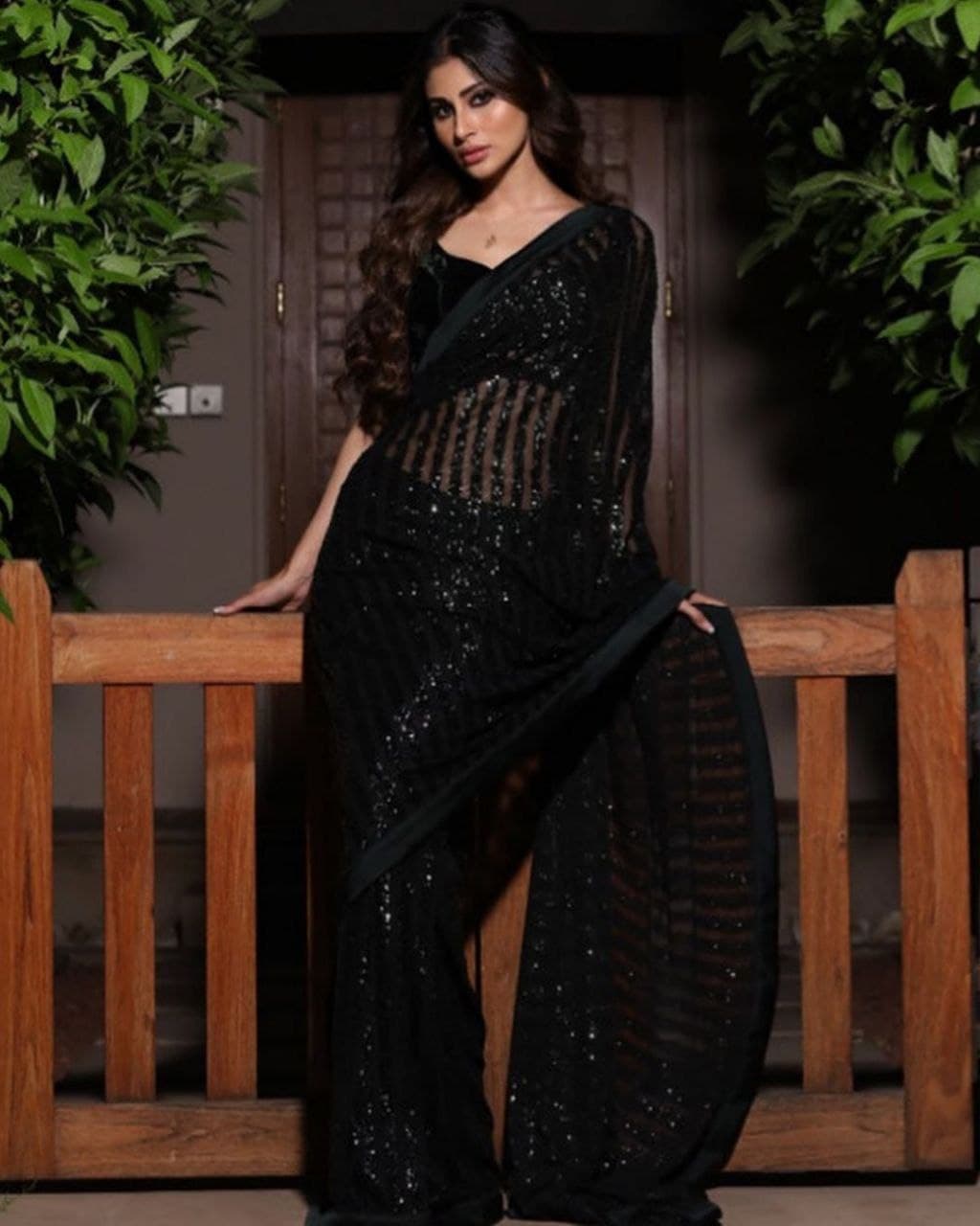 Buy Black Georgette Sequence Work Saree With Blouse