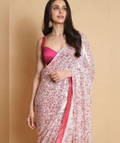 Pink Georgette Silk Sequence Work Saree With Blouse