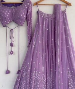 Beautiful Purple Georgette Silk Mirror Work Lehenga Choli With Dupatta