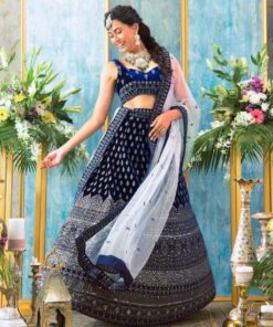 Ravishing Neavy Blue Heavy Velvet Embroidery Work Bridal Lehenga Choli With Dupatta