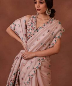 Peach Rangoli Silk Multi Thread Embroidery Work Saree With Blouse