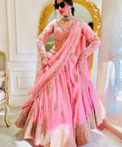 Beautiful Baby Pink Georgette Heavy Bottom Lehenga Choli With Dupatta