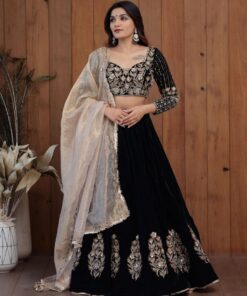 Exclusive Black Micro Velvet Embroidery Work Lehenga Choli With Dupatta