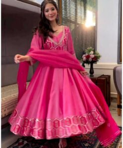 Beautiful Pink Pure Georgette Sequence Work Anarkali Suit With Dupatta