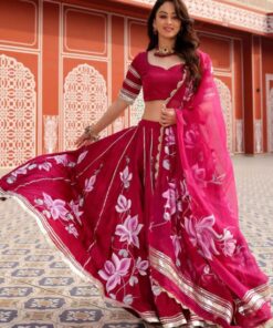 Beautiful Pink Premium Malai Satin Silk Digital Print Work Lehenga Choli With Organza Dupatta