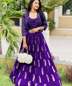 Exclusive Purple Pure Georgette Embroidery Work Lehenga Choli With Jacket