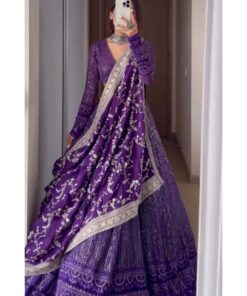 Exclusive Purple Pure Georgette Fancy Embroidery Work Lehenga Choli With Dupatta