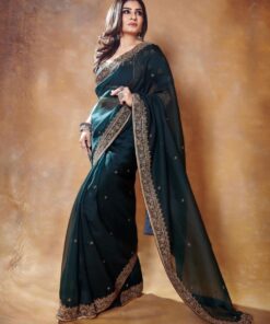 Ravishing Dark Green Organza Embroidery Work Saree With Blouse