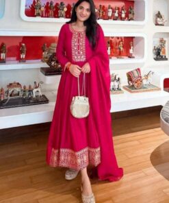 Exclusive Red Pure Georgette Embroidery Work Anarkali Gown With Dupatta