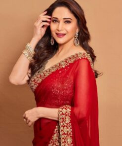 Exclusive Red Faux Georgette Sequence Work Saree With Blouse