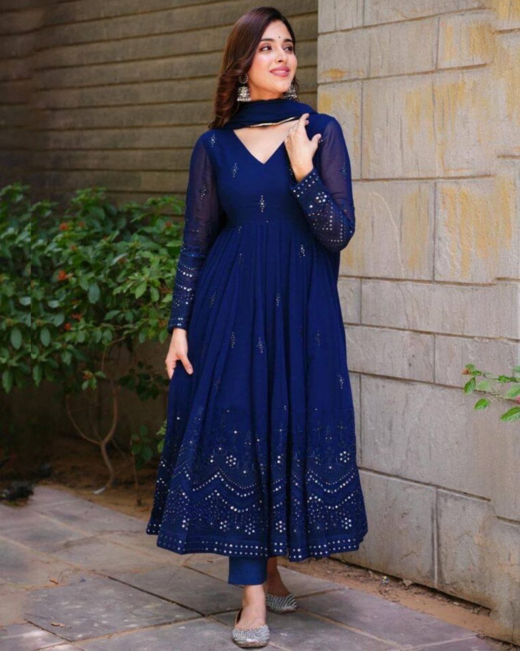 Blue Partywear Embroidered Georgette Anarkali Suit