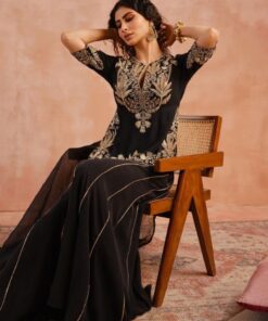 Exclusive Black Pure Georgette Embroidery Work Palazo Suit With Dupatta