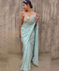 Gorgeous Sea Green Georgette Sequence Work Saree With Blouse